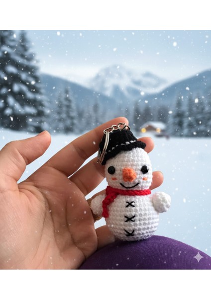 El Yapımı Amigurumi Kardan Adam Anahtarlık | %100 Pamuk Örgü | Yılbaşı & Kış Temalı Dekoratif Hediye