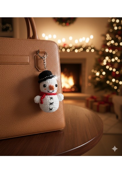 El Yapımı Amigurumi Kardan Adam Anahtarlık | %100 Pamuk Örgü | Yılbaşı & Kış Temalı Dekoratif Hediye