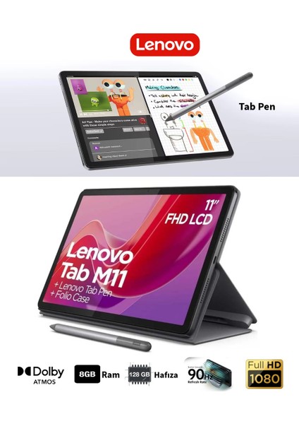 90hz Akıcı 11INC IPS Fullhd Ekran 8 Çekirdekli Tab M11 8gb Ram 128GB Hafıza +Kapaklı Kılıf+ Çizim Özellikli Kalem