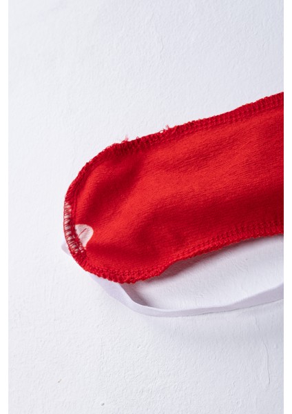 Kız Çocuk Kırmızı Süet Kalp Desenli Pijama Takımı - Uyku Bandı Hediyeli