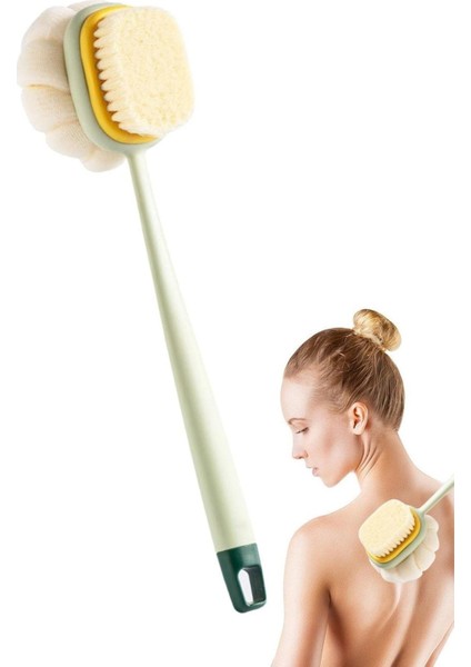 Buffer® 2'si 1 Arada Çift Taraflı Uzun Saplı Fırçalı Banyo Vücut Sırt Fırçası Banyo Lifi