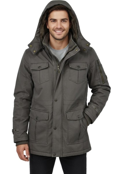 Erkek Spor Kanvas Kapüşonlu Parka M2665 BGL-ST04959