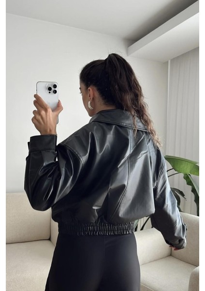 Premium Pb Oversize Bomber Belden Lastikli Deri Ceket Siyah fiyatları