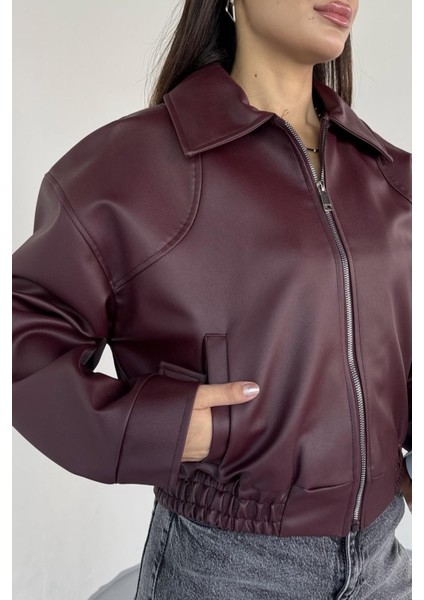 Premium Zr Oversiz Bomber Belden Lastikli Deri Ceket Bordo fiyatları