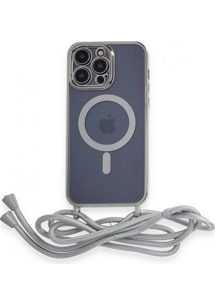 iPhone 12 Pro Kılıf Divo Lazer Askılı Magsafe Kapak - Gümüş