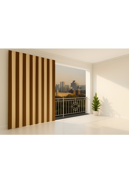 Bağcıklı Halkalı Kornişli Kahve-Krem Balkon Perdesi Gölgelik Branda modelleri