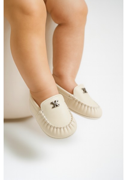 Krem Suni Deri Loafer Bebek Ayakkabı 17 Numara