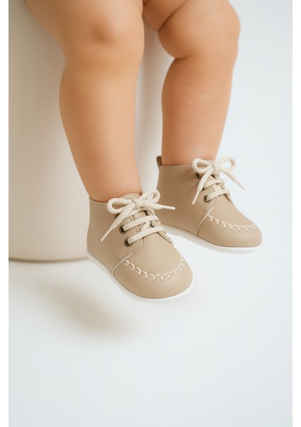 Krem Bağcıklı Makosen Bebek Ayakkabı 17 Numara