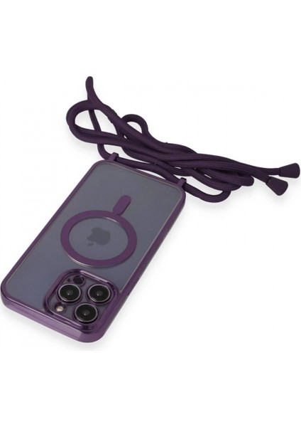 iPhone 12 Pro Max Kılıf Divo Lazer Askılı Magsafe Kapak - Derin Mor indirimleri