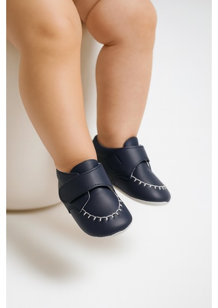 Soft Suni Deri Lacivert Cırt Cırtlı Bebek Ayakkabı 18 Numara