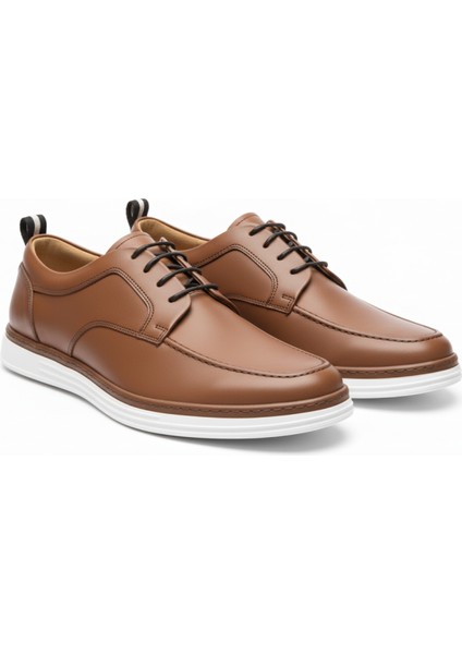 GR0429 Hakiki Deri Bağcıklı Taba Renk Beyaz Eva Taban Spor Klasik Ayakkabı