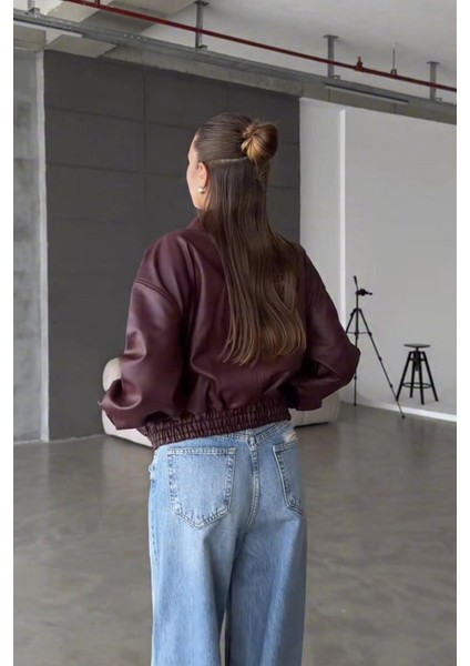 Belize Oversize Bomber Belden Lastikli Deri Ceket Bordo fırsatları