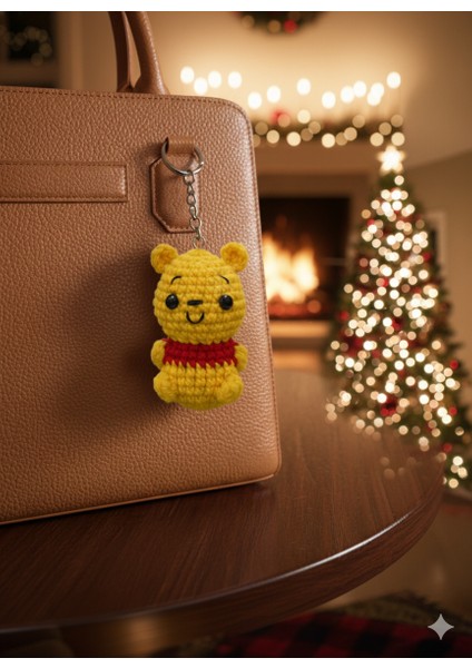 Özel Tasarım Pamuklu Amigurumi Winnie The Pooh Anahtarlık El Örgüsü Dekoratif Çanta Aksesuarı