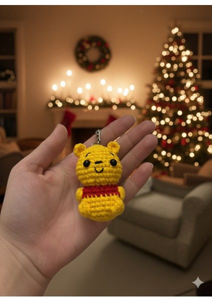Özel Tasarım Pamuklu Amigurumi Winnie The Pooh Anahtarlık El Örgüsü Dekoratif Çanta Aksesuarı indirimleri