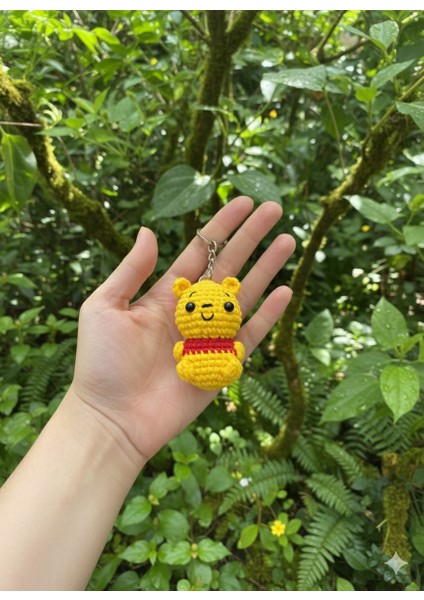 Özel Tasarım Pamuklu Amigurumi Winnie The Pooh Anahtarlık El Örgüsü Dekoratif Çanta Aksesuarı