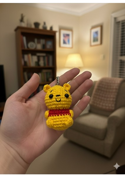 Özel Tasarım Pamuklu Amigurumi Winnie The Pooh Anahtarlık El Örgüsü Dekoratif Çanta Aksesuarı