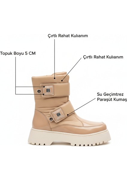 MİAX Paraşüt Kumaş Su Geçirmez Bej Rugan Kar Botu