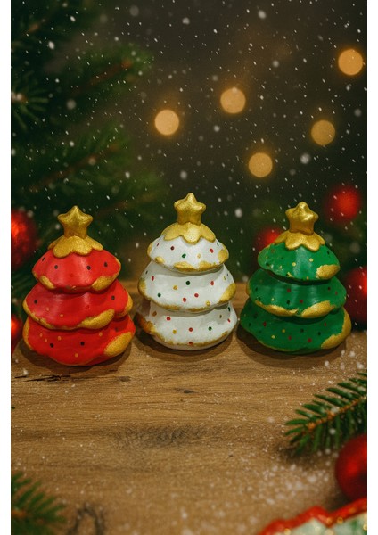 3 Katlı Yılbaşı Mumluk I El Boyaması Seramik Tozu Döküm(Kırmızı/yeşil/beyaz)2’li Tealight Mum modelleri