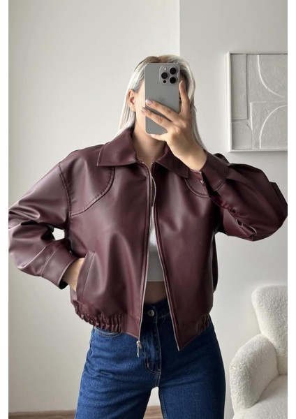 Milano Oversize Bomber Deri Ceket Bordo