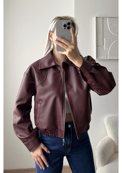 Milano Oversize Bomber Deri Ceket Bordo fiyatları