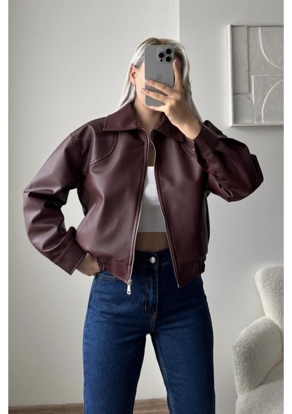 Milano Oversize Bomber Deri Ceket Bordo fırsatları
