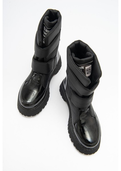 MİAX Paraşüt Kumaş Su Geçirmez Siyah Rugan Kar Botu