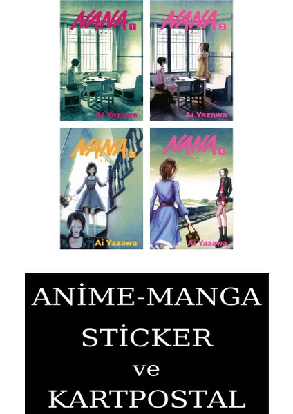 Nana 1-2-3-4 Manga Seti (4 Kitap) / Anime-Manga Sticker ve Kartpostal Hediye