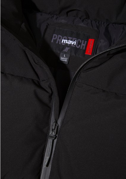 Su Itici Kapüşonlu Siyah Şişme Mont 0110675-71379