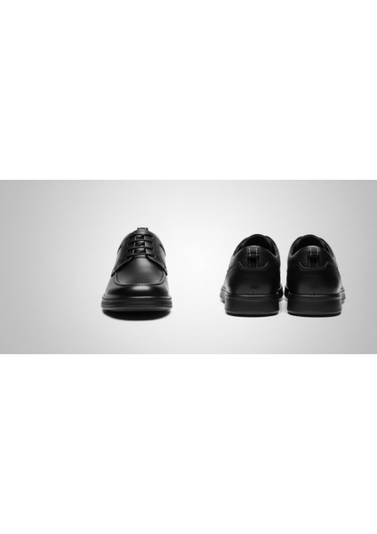 GR0435 Hakiki Deri Bağcıklı Siyah Düz Eva Taban Dikiş Detaylı Spor Klasik Ayakkabı indirimleri