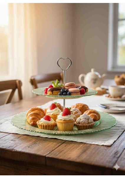 Cam Kurabiyelik Iki Katlı Sunum Servis Gereçleri