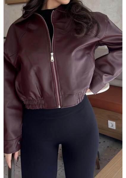 Paris Oversize Bomber Deri Ceket Bordo