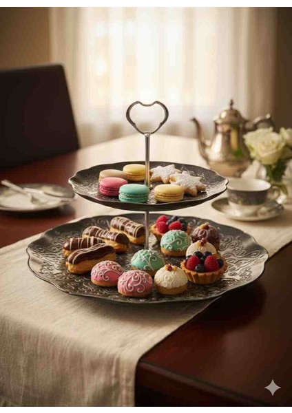 Cam Kurabiyelik Iki Katlı Sunum Servis Gereçleri