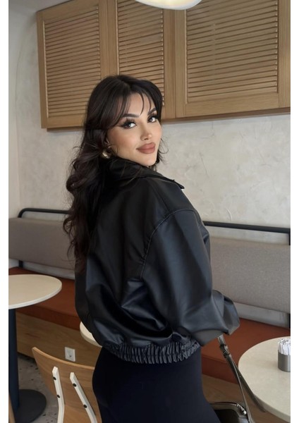 Paris Oversize Bomber Deri Ceket Siyah fiyatları