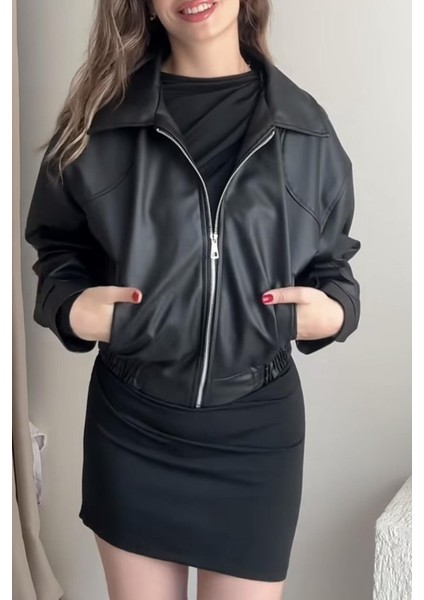 Premium Ibiza Oversiz Bomber Deri Ceket Siyah fiyatları