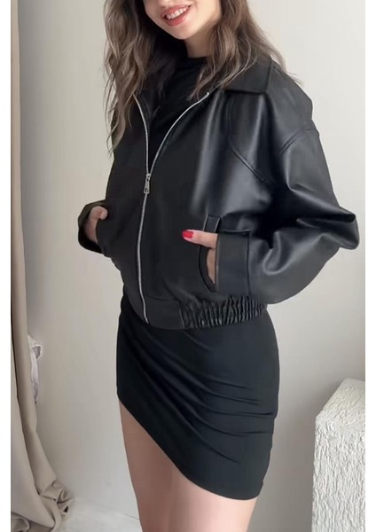 Premium Ibiza Oversiz Bomber Deri Ceket Siyah fırsatları