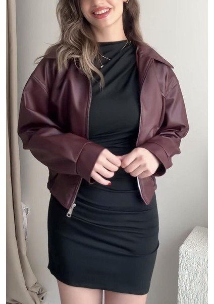 Premium Ibiza Oversiz Bomber Deri Ceket Bordo