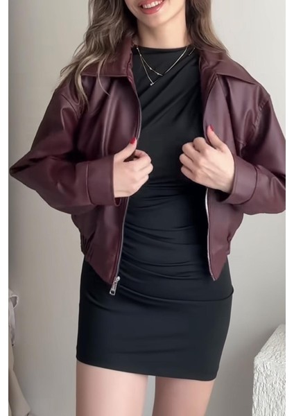 Premium Ibiza Oversiz Bomber Deri Ceket Bordo fiyatları