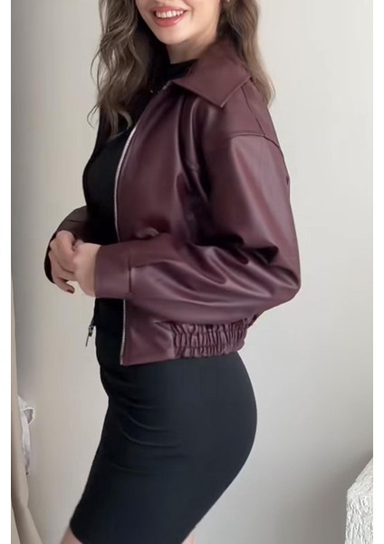Premium Ibiza Oversiz Bomber Deri Ceket Bordo modelleri