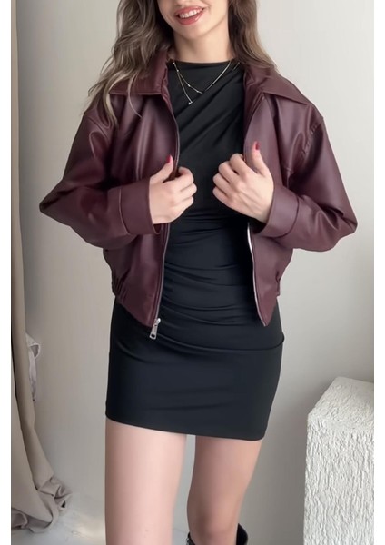 Premium Ibiza Oversiz Bomber Deri Ceket Bordo fırsatları