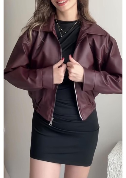 Premium Ibiza Oversiz Bomber Deri Ceket Bordo indirimleri