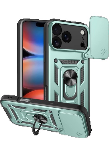 Apple iPhone 17 Pro Max Pars Lens Yüzüklü Silikon - YEŞIL-(5796) - MCT4812-2783