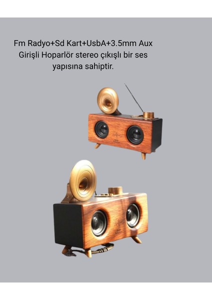 Çift Hoparlörlü Retro Bluetooth Speaker 1800MAH Bataryalı Aux USB Sd Kartlı - MCT6278-2940 modelleri