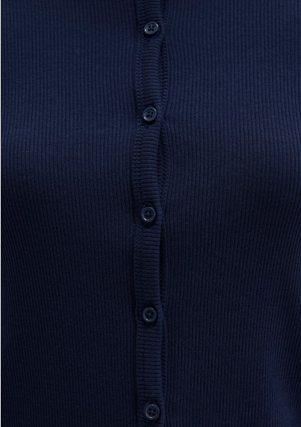 Düğme Detaylı Lacivert Uzun Kollu Tişört 1613330-82318