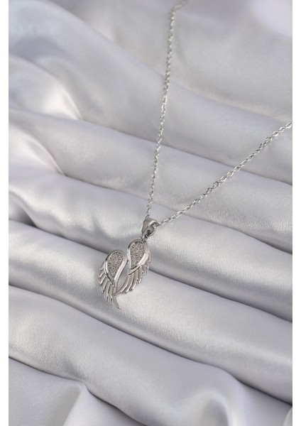 316L Çelik Gümüş Renk Zirkon Taşlı Kanat Model Kadın Kolye - TJ-BKO8347 modelleri