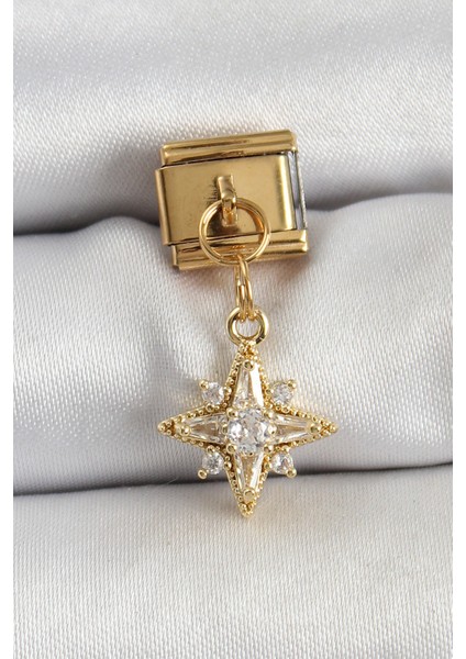 316L Çelik Sallantılı Zirkon Taşlı Kutup Yıldızı Model Gold Renk Nomination Charm - TJ-BC1420 fiyatları
