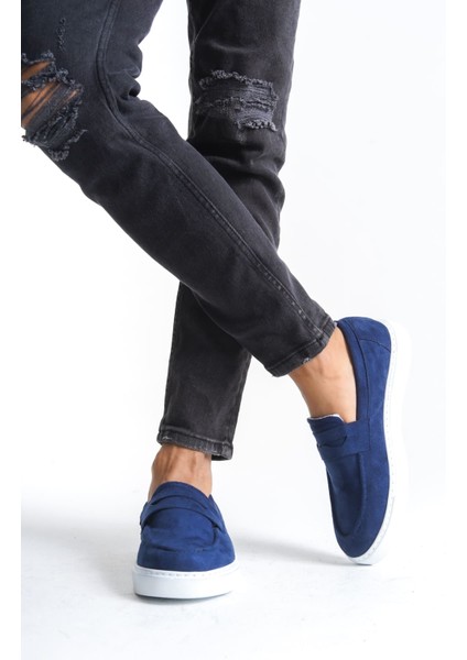 SLW180 Estilo x Bağcıksız Süet Erkek Günlük Klasik Ayakkabı Lacivert indirimleri