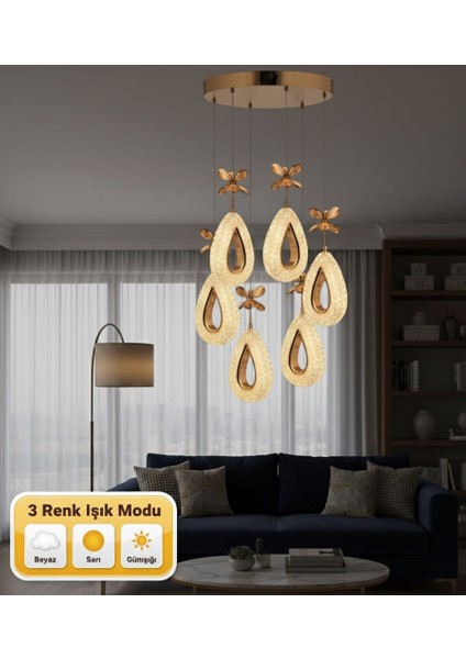 Frodo 6lı Avize 3 Renk Ledısıklı Salon Oturma Odası Avize