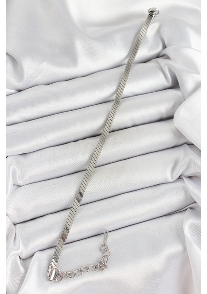 316L Çelik Gümüş Renk Yassı Zincir Model Kadın Bileklik - TJ-BB7085