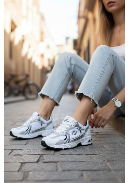 ULTRAONE Bağcıklı Ortopedik Unisex Kadın Spor Yürüyüş Ayakkabı - Beyaz Laci indirimleri