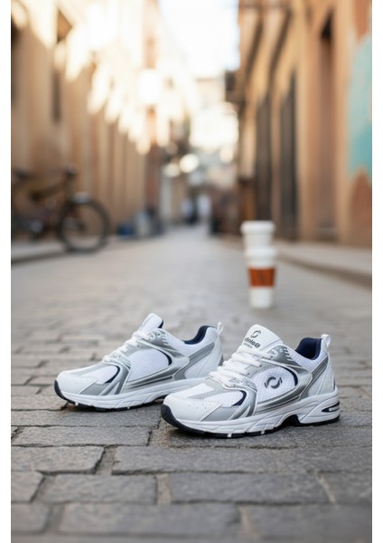 ULTRAONE Bağcıklı Ortopedik Unisex Kadın Spor Yürüyüş Ayakkabı - Beyaz Laci